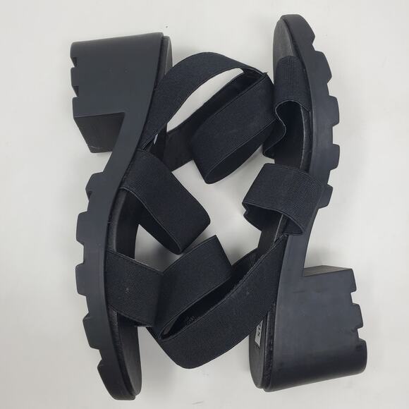 Steve Madden Black Chunky Platform Elastic Sandals 8.5 Monochriome Soft Grunge - Picture 3 of 7